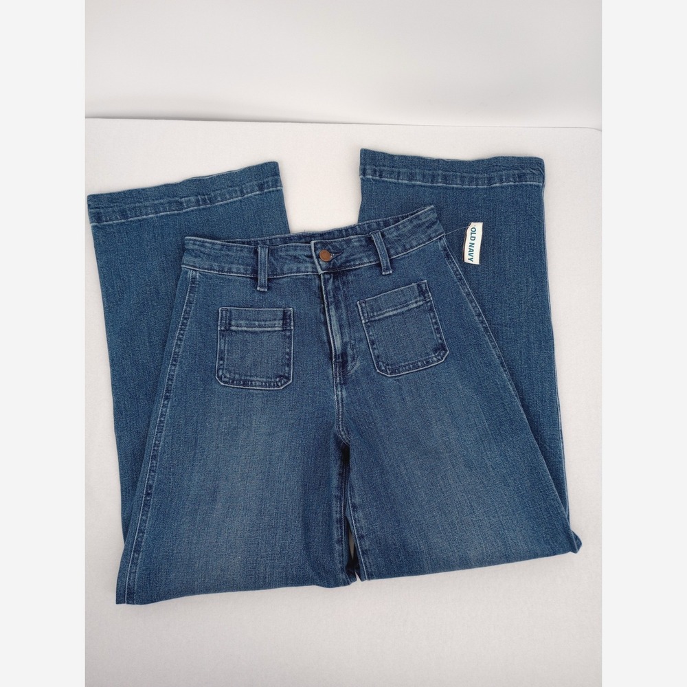 Old Navy Extra High-Rise Wide-Leg Jeans Womens 4 Blue Patch Pockets Denim